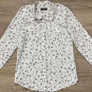 Karl Lagerfeld White Button-Down Shirt with Black Graphic Print